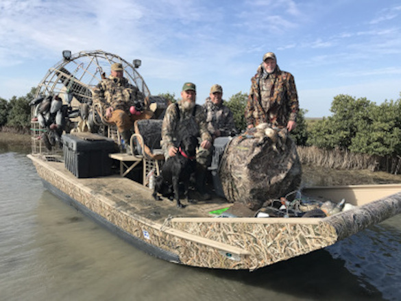 Duck hunters on fan boat